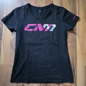 Can-Am Black V-Neck T-Shirt with Pink Graphic